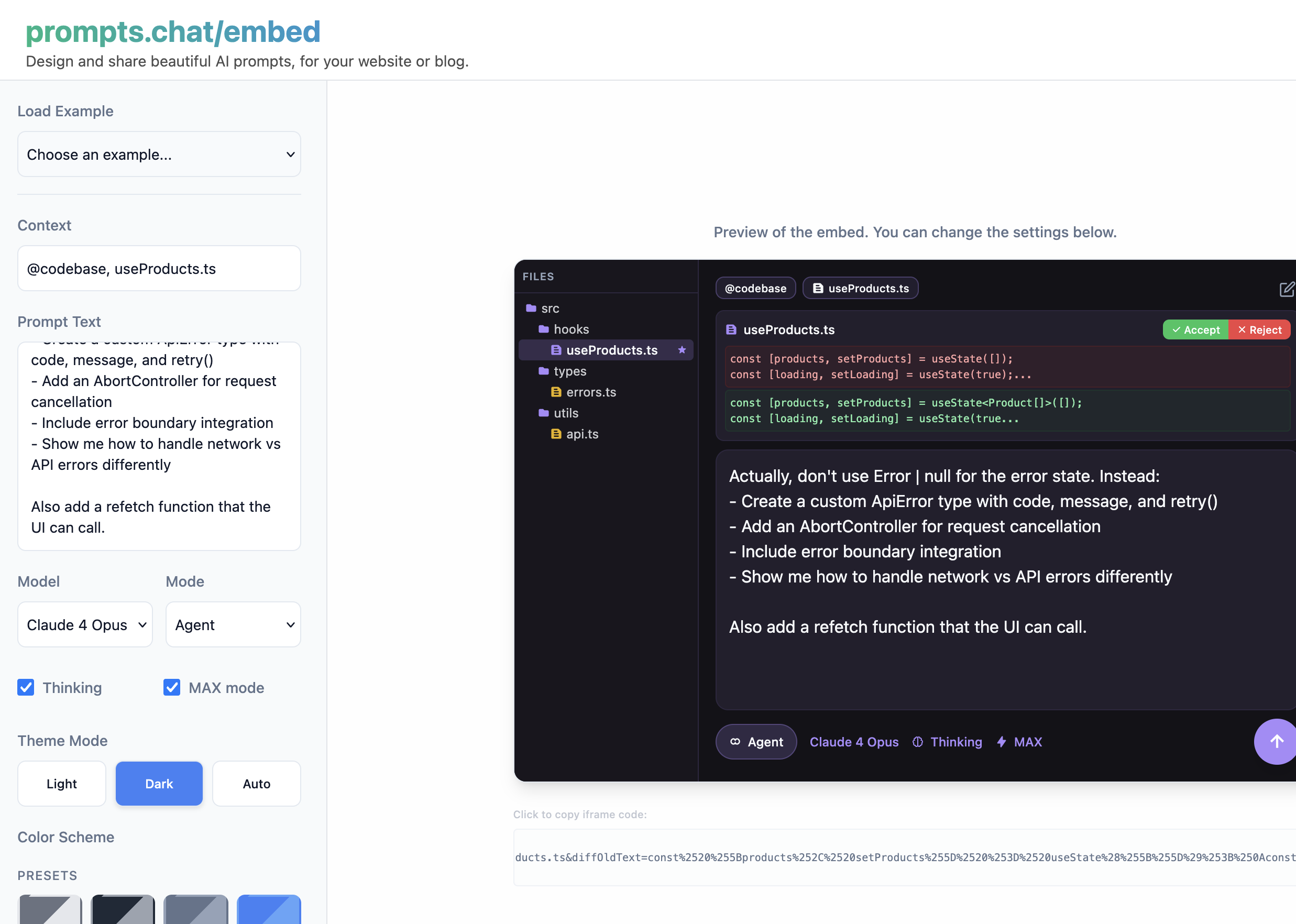 Building a React Hook with AI: A Vibecoding Tutorial (Example Blog Post Using prompts.chat/embed)